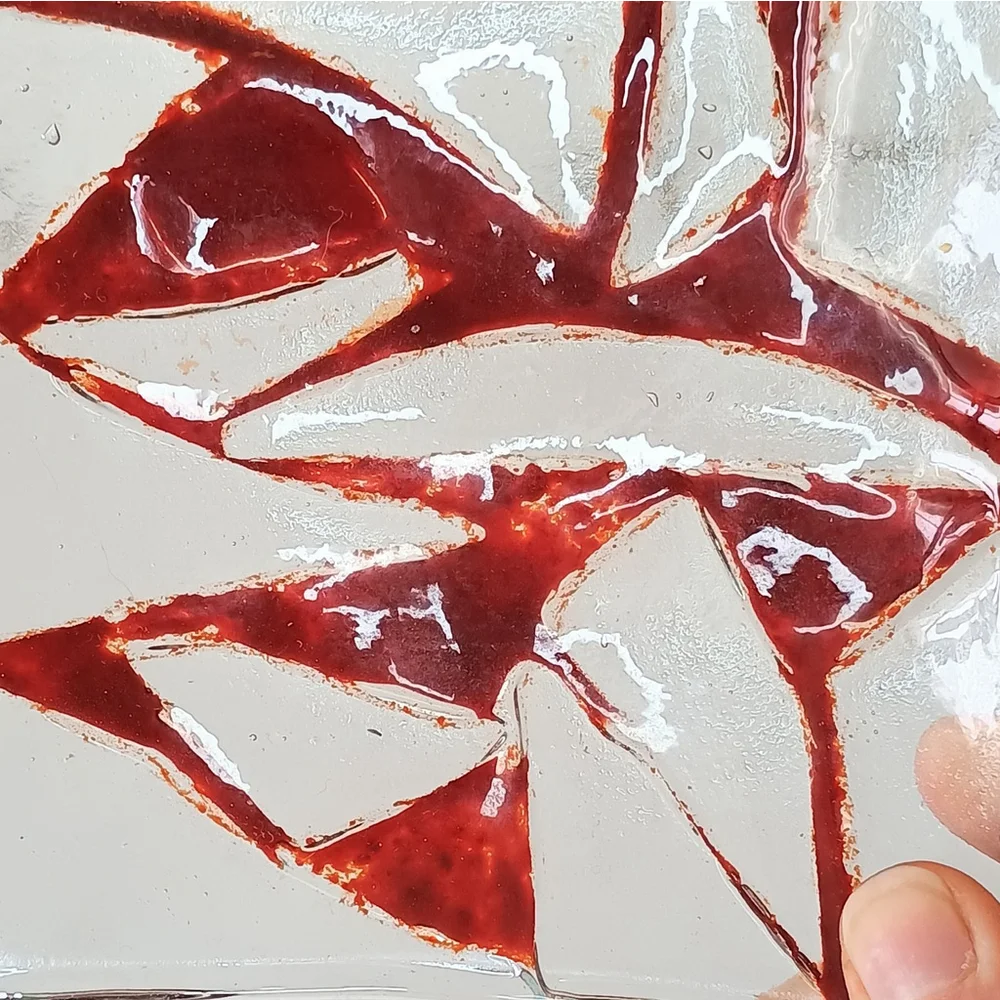 Vintage Red Clear Fuses Glass Trinket Dish Square Geometric 5x5